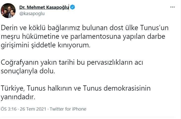 Bakan Kasapoğlu: Darbe girişimini şiddetle kınıyorum