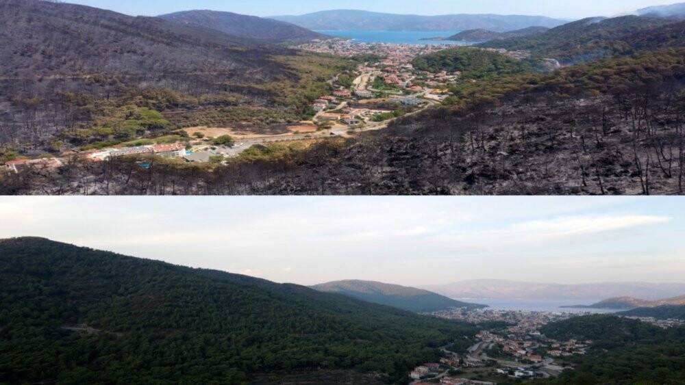 Marmaris’in yangın öncesi ve sonrası havadan görüntüleri, felaketin boyutunu gözler önüne serdi