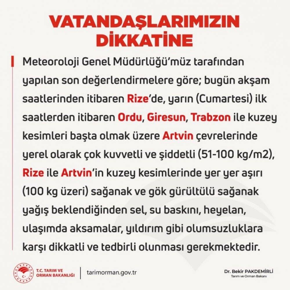 Pakdemirli’den şiddetli yağışlara karşı uyarı