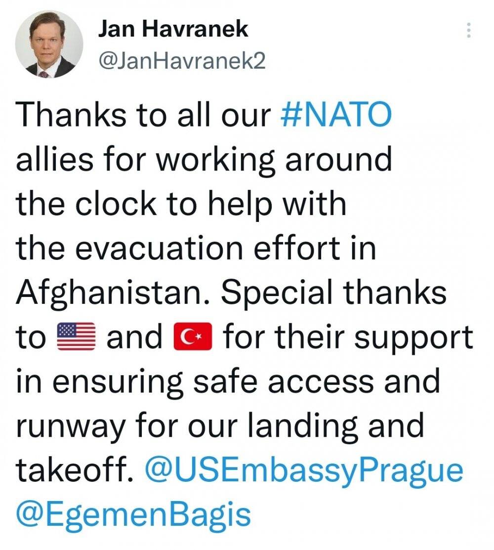 Çekya’dan Afganistan’daki tahliye çalışmaları için Türkiye’ye teşekkür