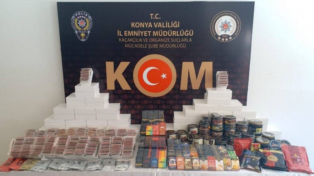 Konya’da çok sayıda gümrük kaçağı makaron ele geçirildi