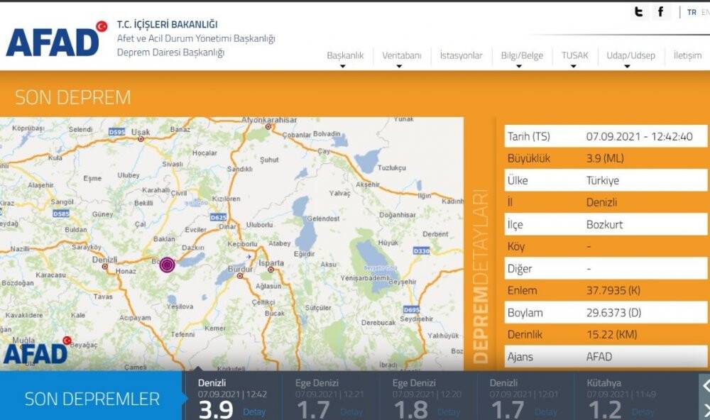 Denizli 3.9 büyüklüğünde deprem