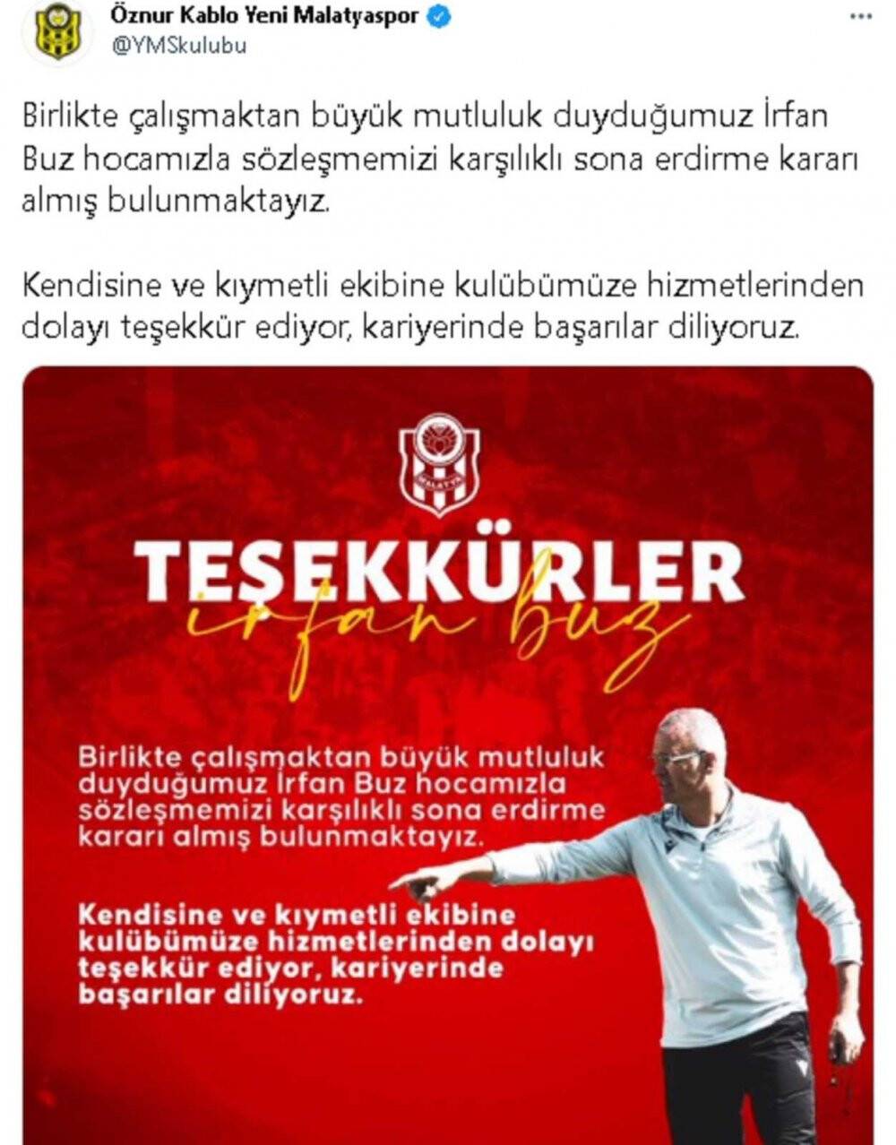 Yeni Malatyaspor’da İrfan Buz ile yollar ayrıldı