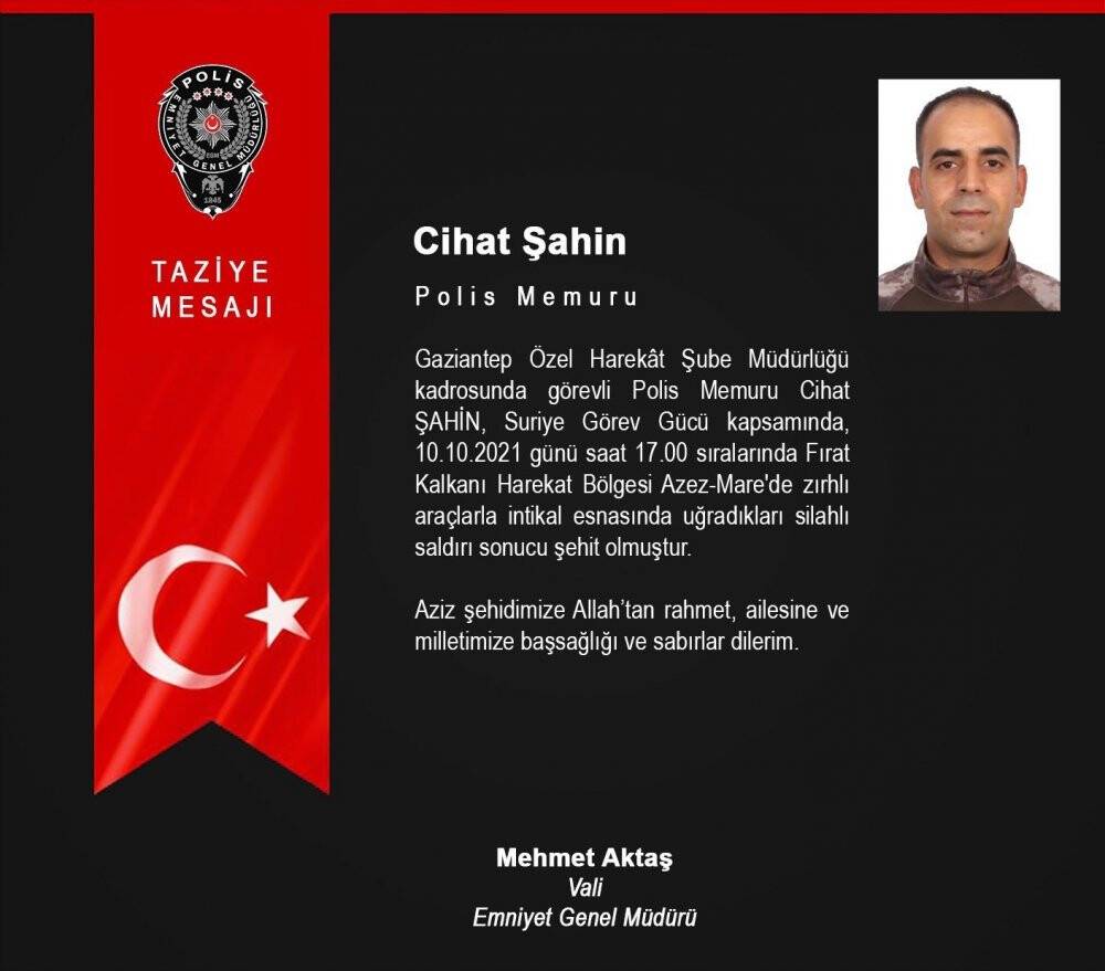 Emniyet Genel Müdürü Aktaş’tan taziye mesajı