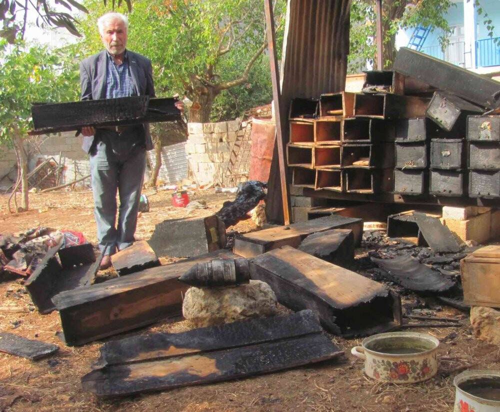 25 arı kovanı yandı binlerce arı telef oldu