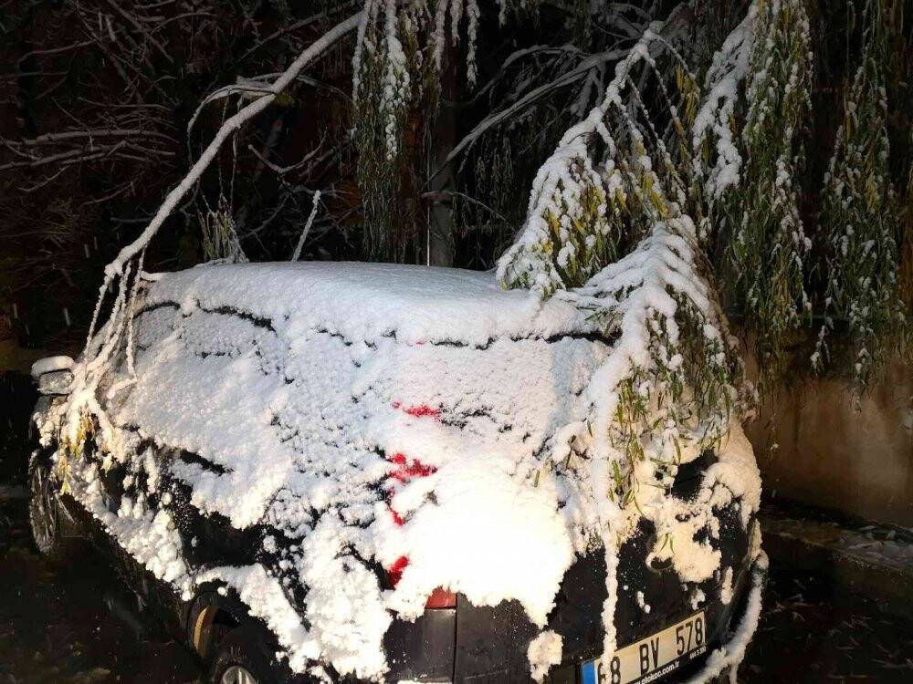 Aksaray’da etkili olan kar yağışı ağaçları devirdi
