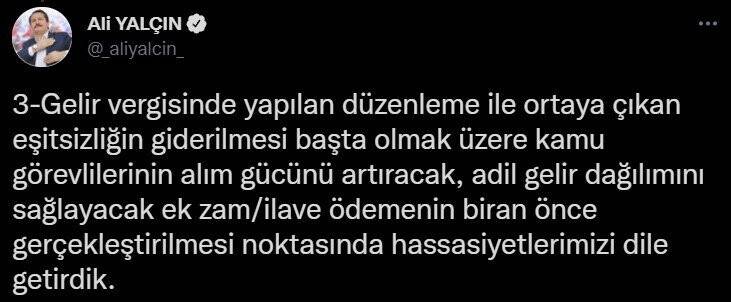 Memur-Sen Başkanı Yalçın: “Cumhurbaşkanımıza, kamu görevlilerine ek zam beklentimizi aktardık”