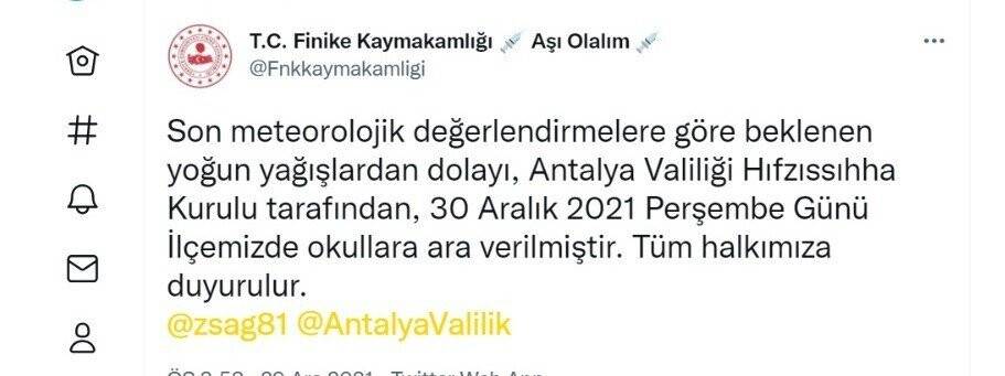Meteoroloji’nin ‘kırmızı’ kodlu uyardığı Antalya’da 3 ilçede okullar tatil edildi