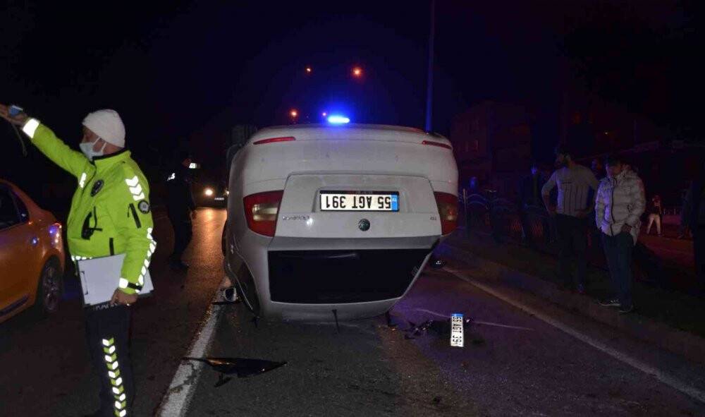 Otomobil karşı şeride geçip takla attı. 2 yaralı