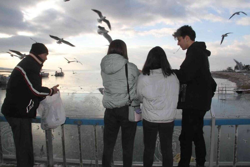 Beyşehir Gölü kıyıları buz tuttu