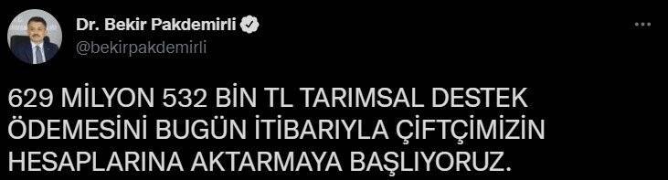 Tarım destek ödemelerini çiftçilerin hesaplarına aktarmaya başladık
