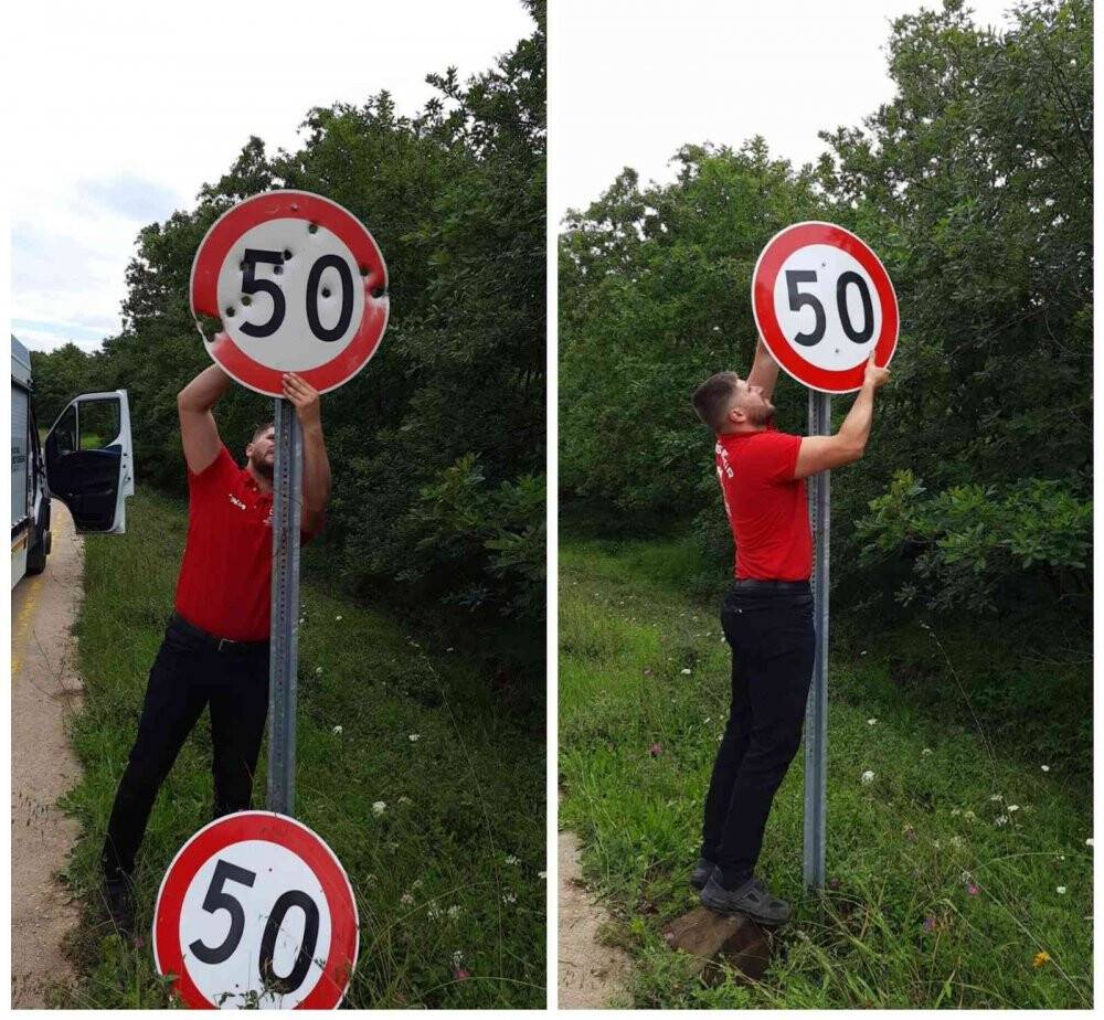 Büyükşehir A Takımından tabela temizliği