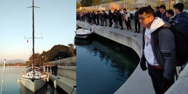 15 metrelik yelkenli tekneden 111 düzensiz göçmen çıktı