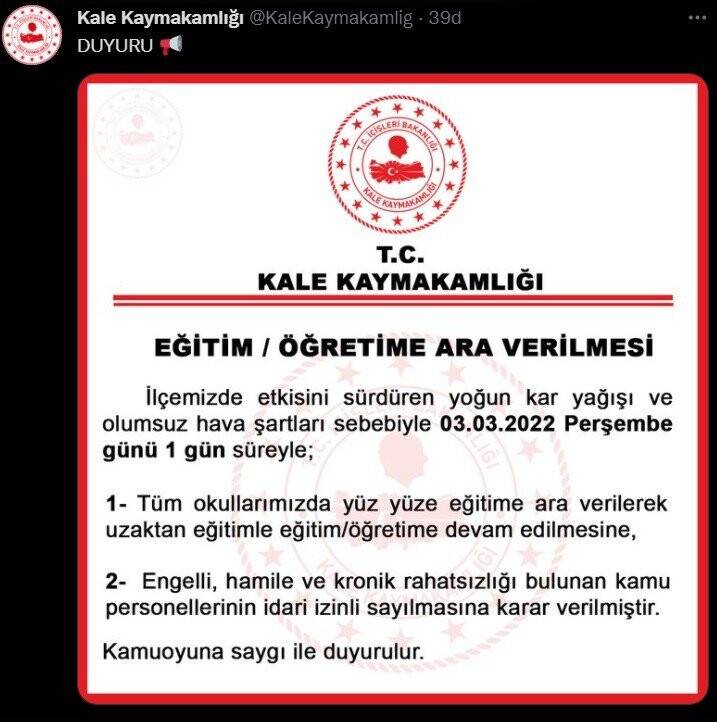 Denizli’de mart ayında eğitime kar engeli