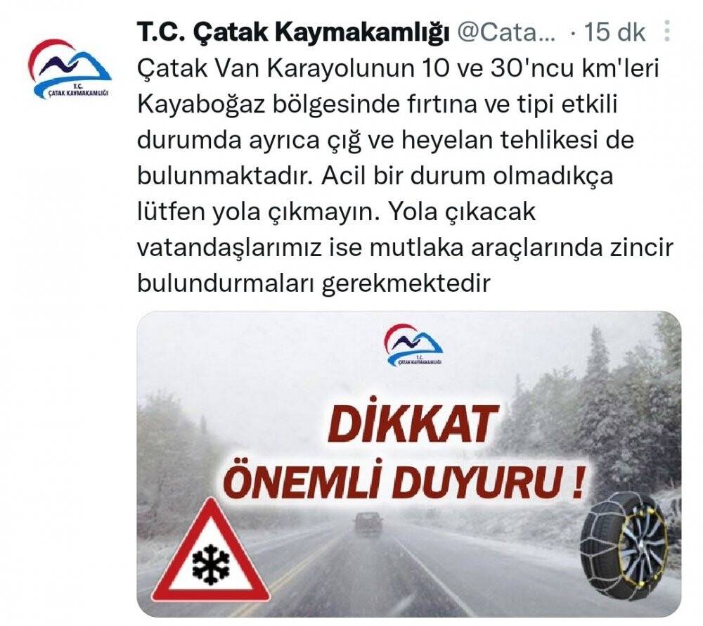 Van-Çatak karayolunda fırtına ve tipi