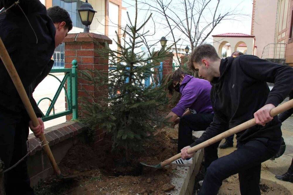 Rize’de okul bahçelerine meyve fidanları dikildi