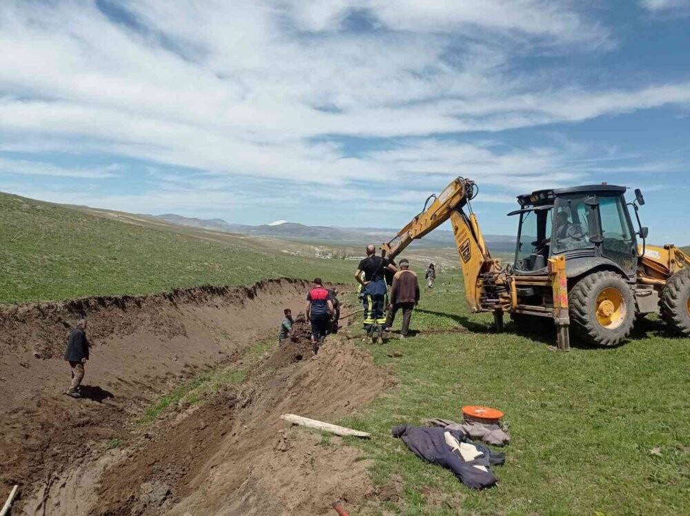 Bataklığa saplanan büyükbaş hayvan kurtarıldı