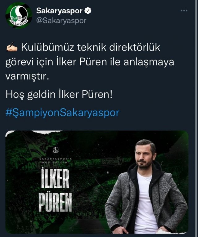 Sakaryaspor’da Tuncay Şanlı’dan boşalan koltuk İlker Püren’e verildi