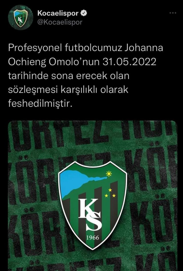 Kocaelispor’da Omolo ile yollar ayrıldı