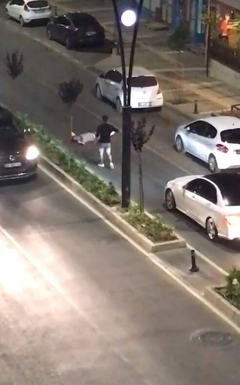 Cadde ortasına yattı, araçların geçişine izin vermedi