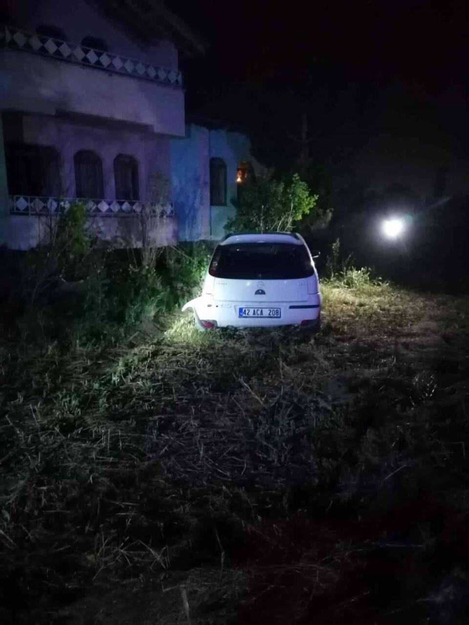 Köpeğe çarpan otomobil bir evin bahçesine savruldu:1 yaralı
