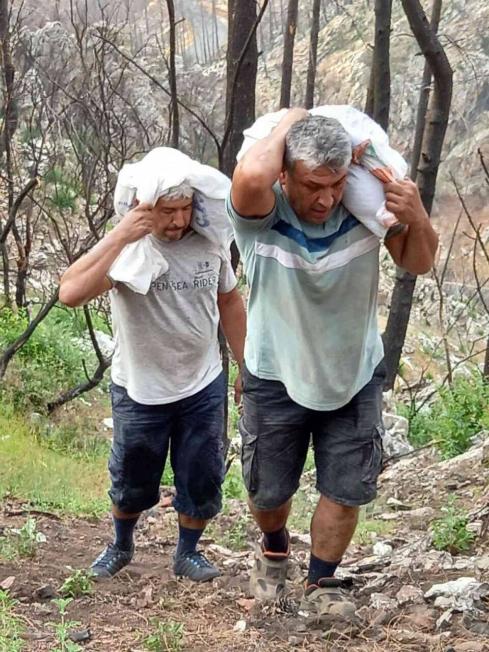 Yanan tepeye Türk Bayrağı diktiler