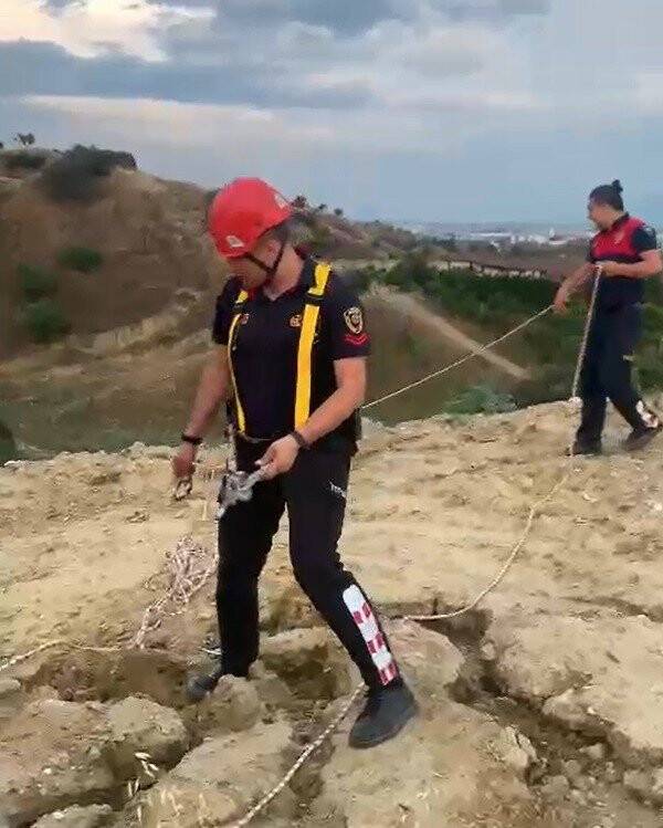 Dağda mahsur kalan köpeğin imdadına itfaiye ekipleri yetişti