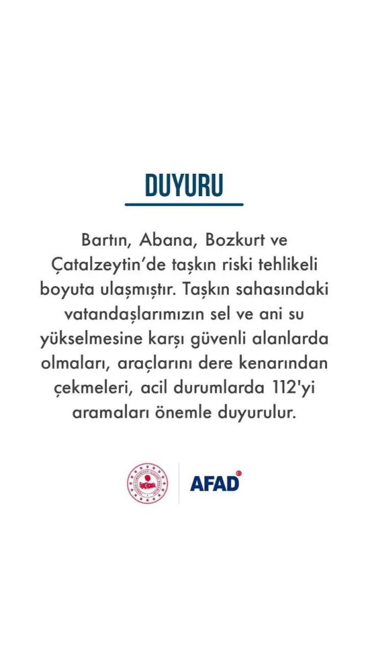 AFAD, taşkın tehlikesine karşı il ve ilçeleri uyardı
