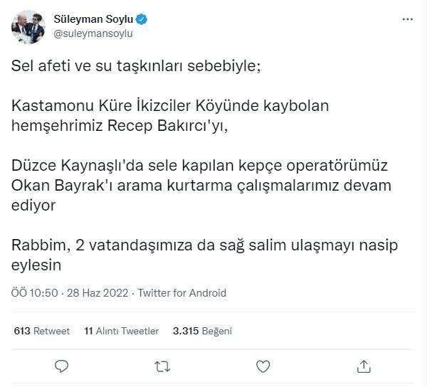 Selde kaybolan vatandaşı arama çalışmaları sürüyor