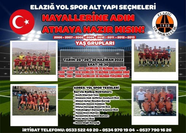 Elazığ Yolspor altyapı seçmeleri yapacak