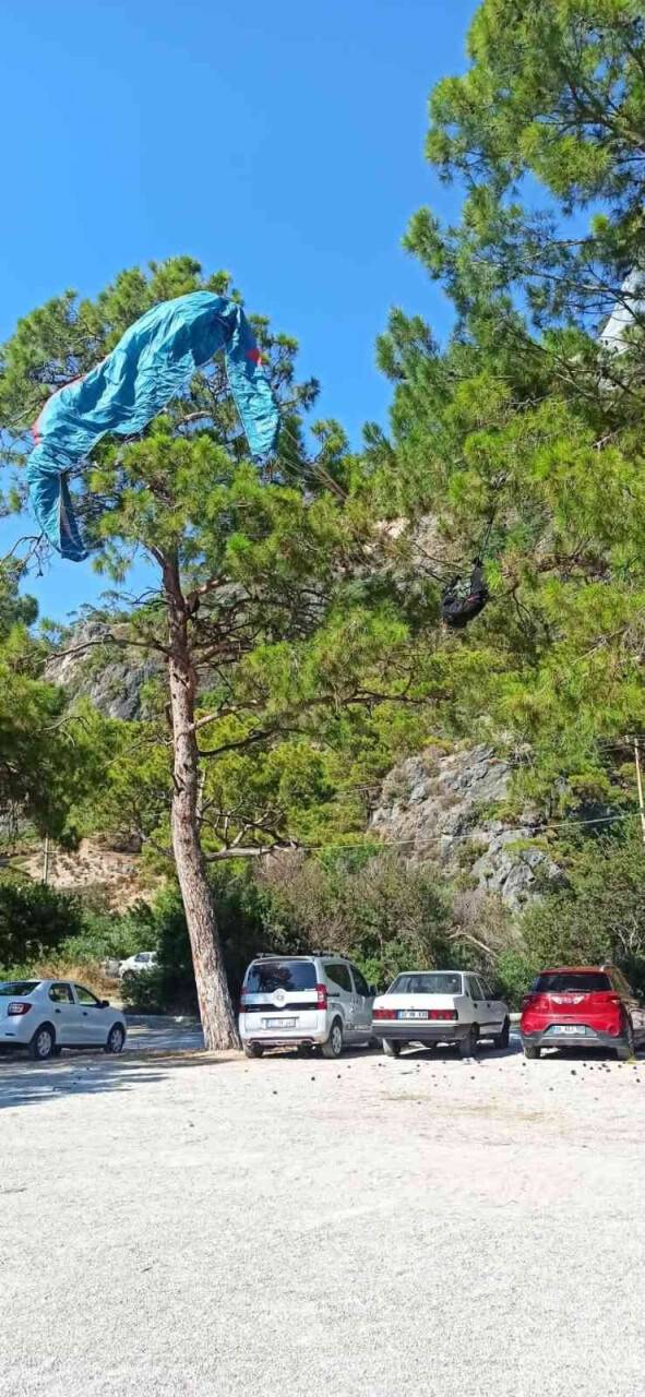 Yamaç paraşütü pilotu ağaçta asılı kaldı