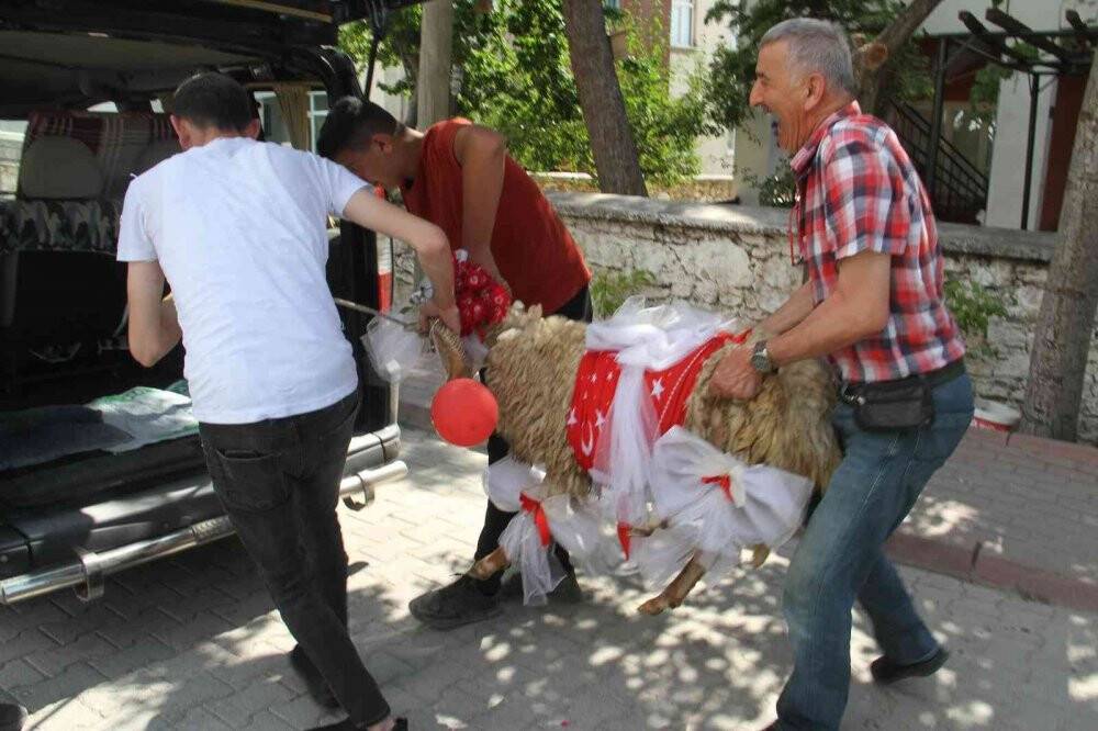 Nişanlıya süslü koç hediyesi