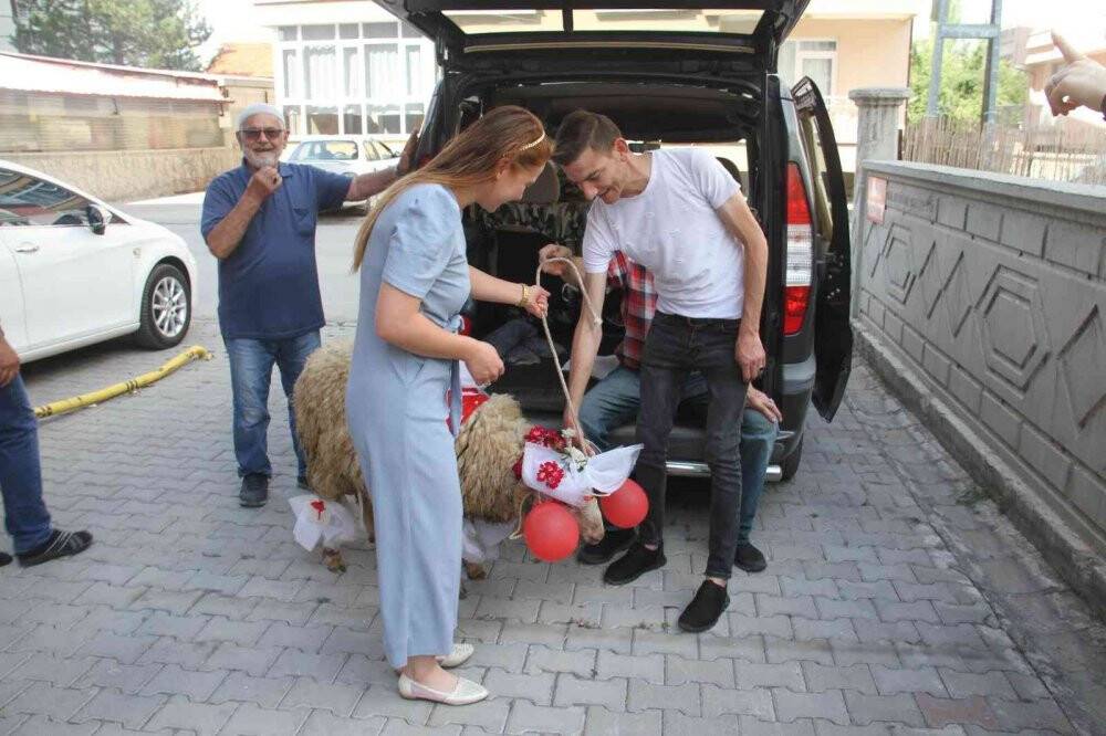 Nişanlıya süslü koç hediyesi