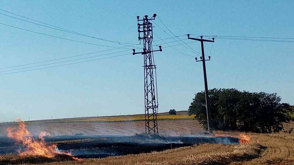 Elektrik tellerinden sıçrayan kıvılcım 100 dönüm anızı küle çevirdi