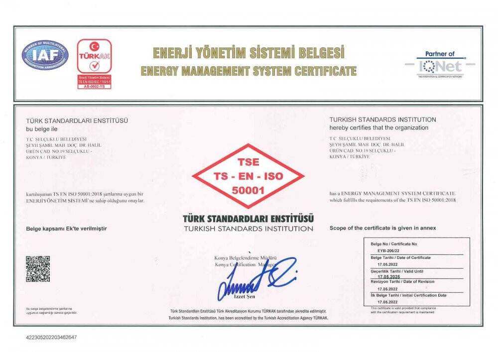 Selçuklu Belediyesi, Enerji Yönetim Sistemi sertifikası ile bir ilke daha imza attı