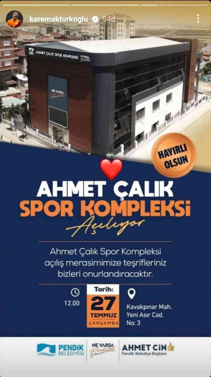 Spor camiası, Ahmet Çalık Spor Kompleksi için kenetlendi