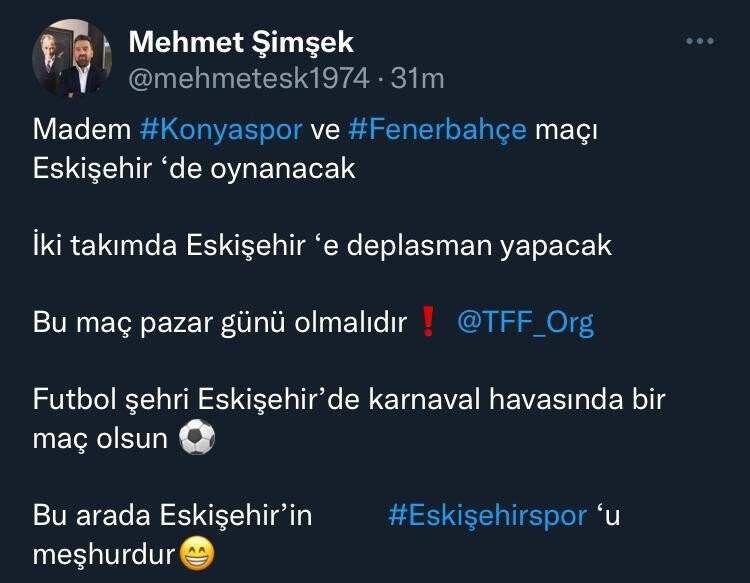 Eskişehirspor'dan "Konyaspor-Fenerbahçe" maçı pazar günü oynansın çağrısı