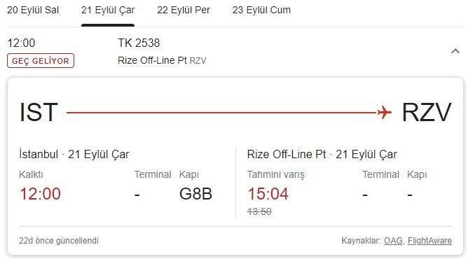 Hava muhalefeti nedeniyle Rize’ye inemeyen uçak Samsun’a indi