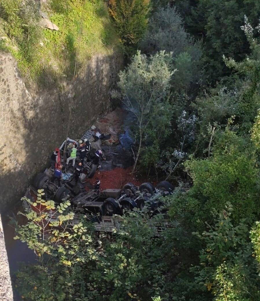 Tır viyadükten dereye uçtu: 1 ölü 1 ağır yaralı