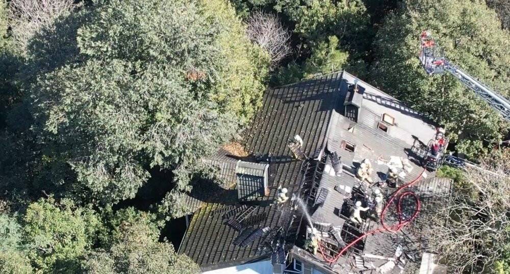 Boğaziçi Üniversitesi’nde yangın: Söndürme çalışmaları dron ile görüntülendi