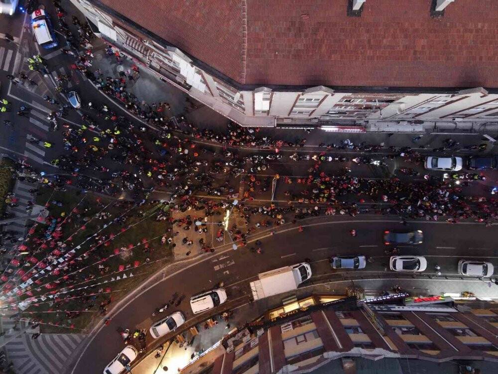 Tekirdağ’da fener alayı drone ile havadan görüntülendi