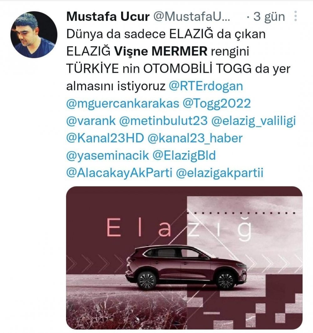 ’Elazığ Vişne Mermeri’nde  TOGG talebi