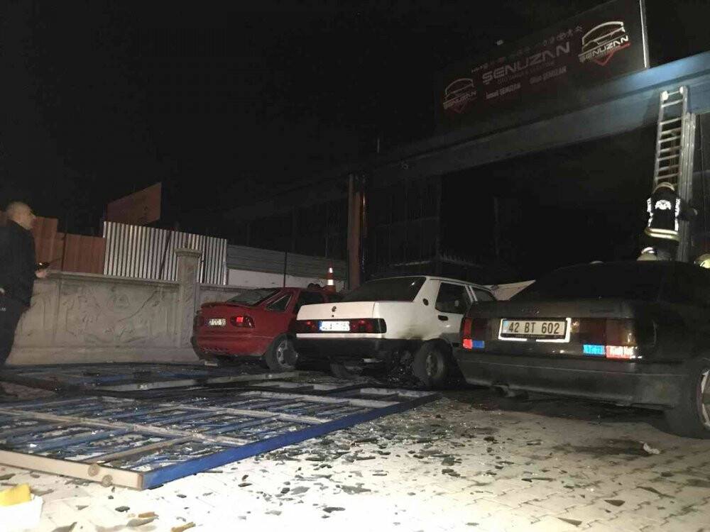 Konya’da patlayan LPG tankının iş yeri kapısını yerinden söktüğü anlar kamerada