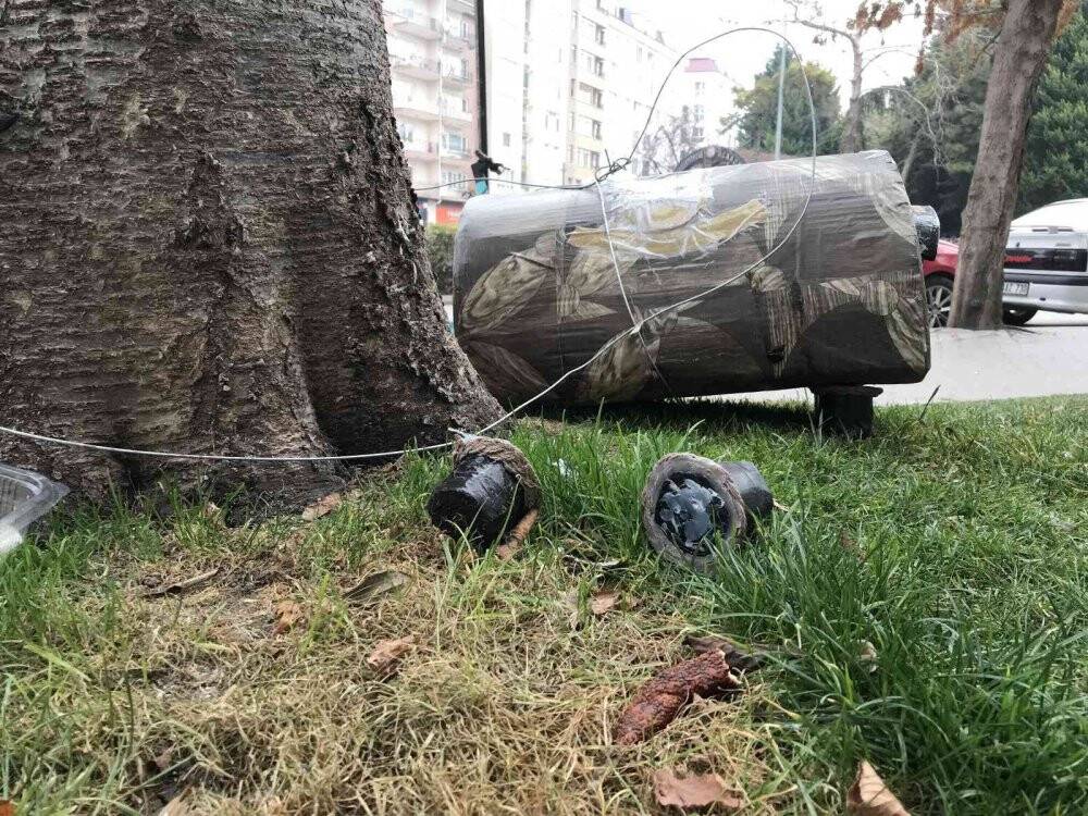 Eskişehir'de hayvan kulübesini çalınmaması için çelik telle ağaca bağlandılar