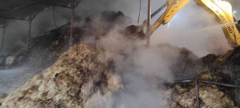 İçinde saman balyası bulunan çiftlikte yangın çıktı, hayvanlar telef oldu