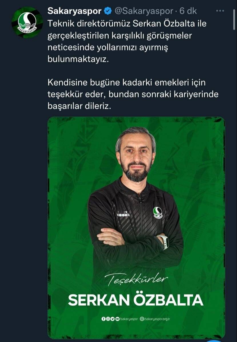 Sakaryaspor’da şok ayrılık