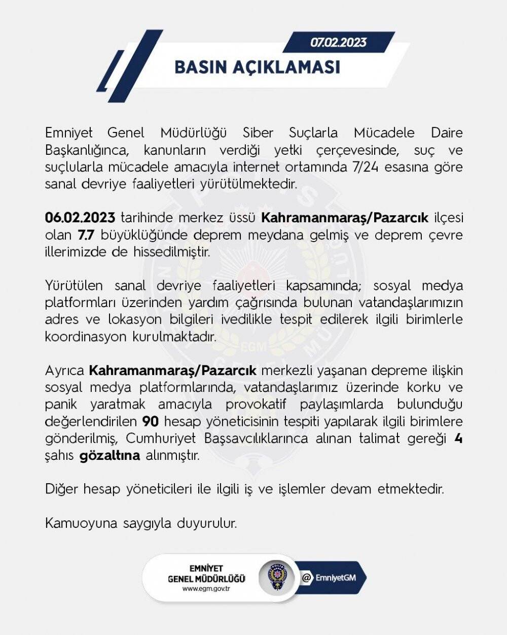 EGM, provokatif paylaşımlar için harekete geçti: 4 gözaltı