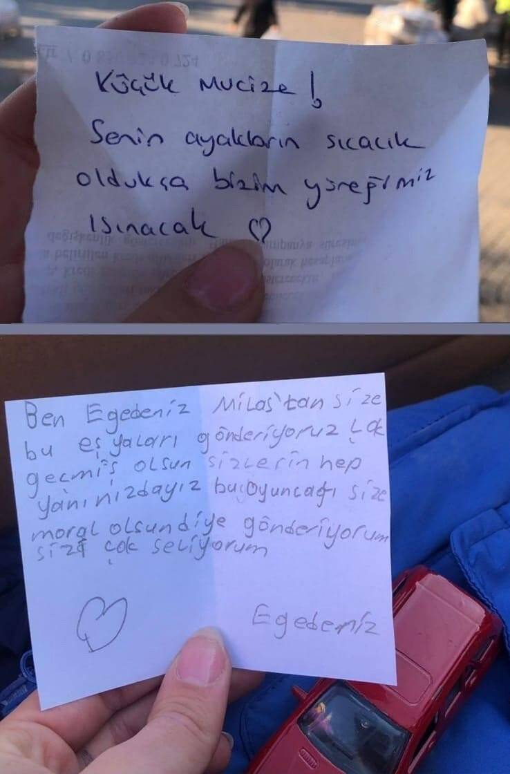 Yardım kolilerinden çıkan notlar duygulandırdı