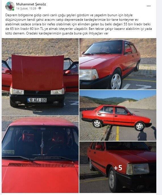 Depremzedeler için arabasını satışa çıkardı