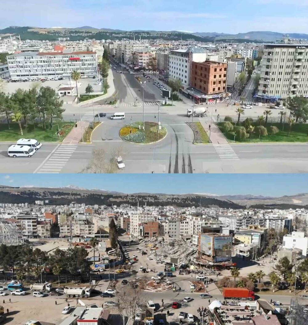 Adıyaman’da depremin öncesi ve sonrası drone kamerasında